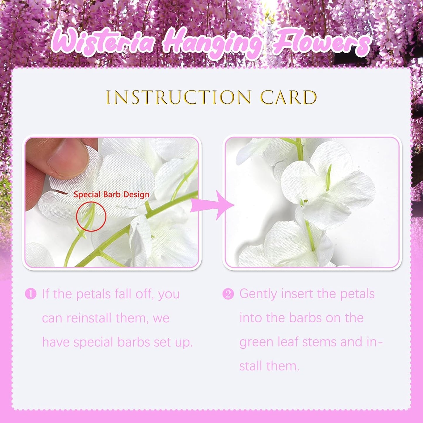 5 Pack Pink Wisteria Hanging Flowers, 3.44 Ft Fake Hanging Flowers, Artificial Wisteria Garland Vines for Wedding Room Backdrop Outdoor Patio Garden Decoration