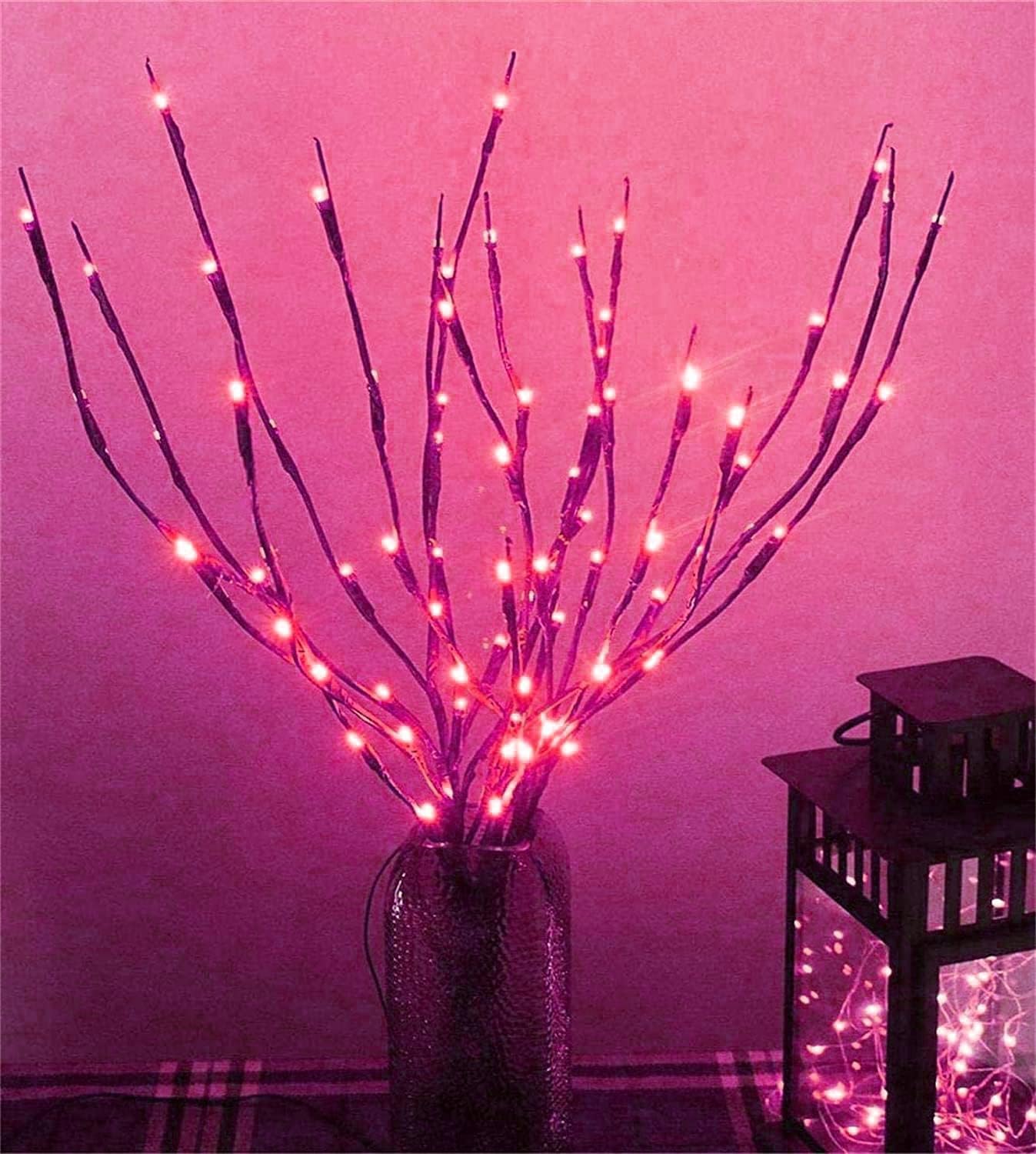MENCH Branch Lights,3 Pcs Twig Light USB&Battery Powered 8 Flashing Modes by Remote Control.Branch Lights for Indoor, Light Up Decorations for Halloween Day and Christmas,Pink