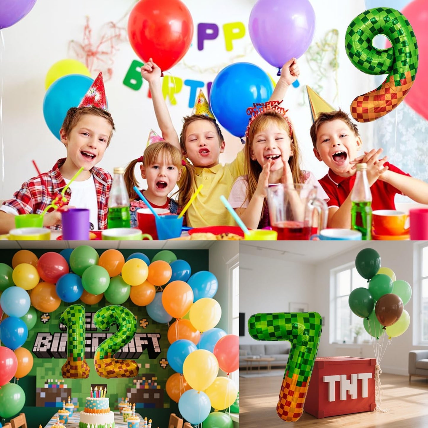 Pixel & TNT Theme 40in Giant Number Balloons - Foil Mylar Birthday Party Decorations for Kids Adults Cumpleaños, Block Style Pixel Art Shape Balloon Decor Supplies (Pixel, Number 2)