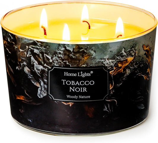 HomeLights Scented Candles for Women & Men, 18oz Candle Jars Aromatherapy 4-Wick Candle, Ideal for Industrial Chic Home Decor and Gifts, Tobacco Noir Fragrance