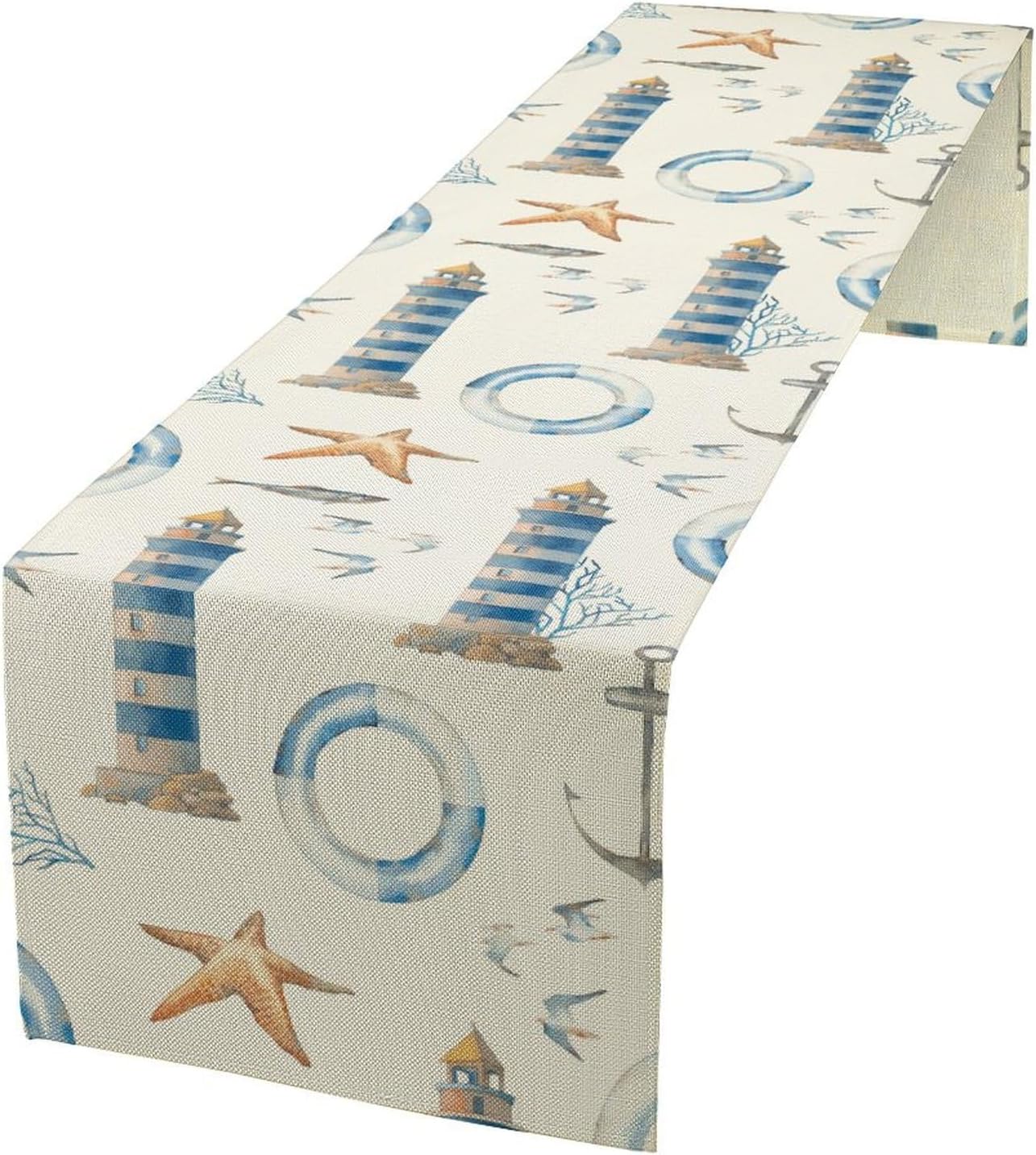 Blue Beach Table Runner, Tropical Ocean Coast Table Runner, Seashell Seasonal Nautical Restaurant Coffee Table Decorations for Home Holiday Party Indoor Outdoor 13x108 Inch