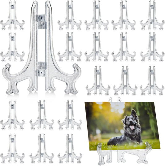Juvale Mini Acrylic Easel Stands - 24-Pack, 3-Inch Clear Plastic - Display Stands for Collectibles, Trading Cards & Photos