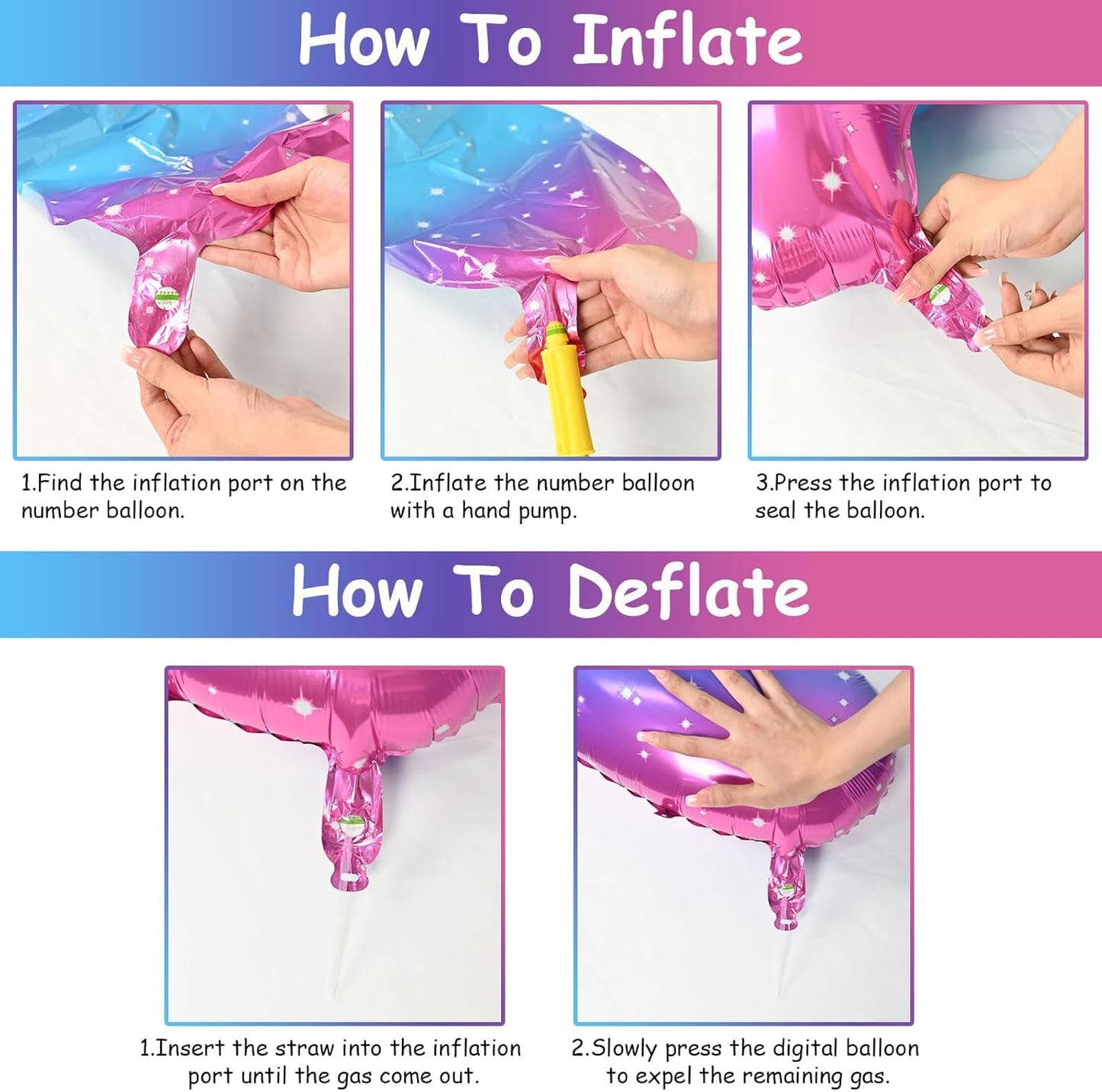 40'' Rainbow Number 7 Balloons, Giant Self Inflating Gradient Blue Pink Foil Number Balloons Set 0-9, Starry Digital 7 Helium Balloon for Girls 7th Birthday Party Decorations Anniversary Supplies