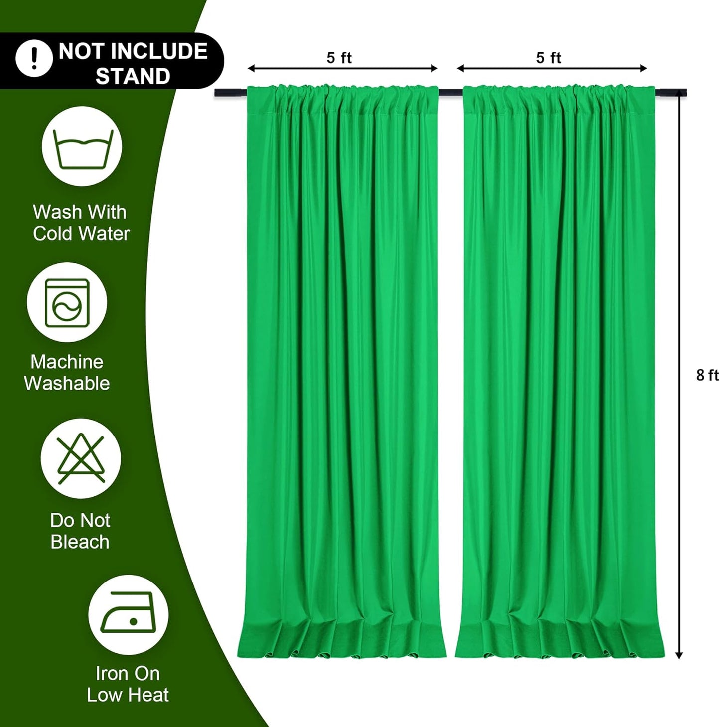 DWCN 10x8 FT Green Backdrop Curtains for Parties, Photography Backdrop Drapes with Rod Pockets for Wedding Decorations Stage Birthday Family Gatherings, 2 Panels 5ft x 8ft