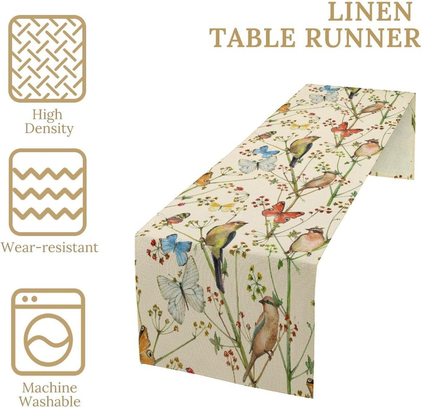 Brown Bird Floral Table Runner Spring Flower Kitchen Table Decoration Suitable for Family Dinner Decoration 13x60 Inch