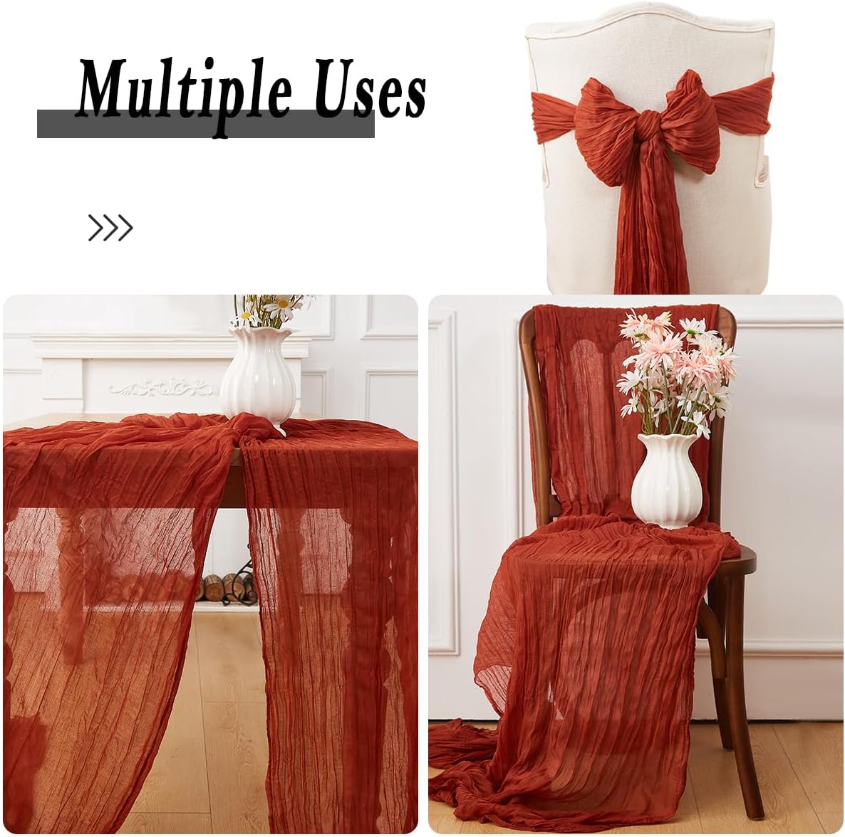 1 Pack Cheesecloth Table Runner 120 Inch 10 FT Boho Rustic Gauze for Wedding Baby Shower Party Farmhouse Summer Home Decor Washable (1, Terracotta)