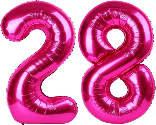 Hot Pink Foil Number 28 Balloon 40 Inch, Helium Mylar Eight Number 28 Birthday Balloons, 28th Hot Pink Women Men Wedding Anniversary, Graduations Party Supplies