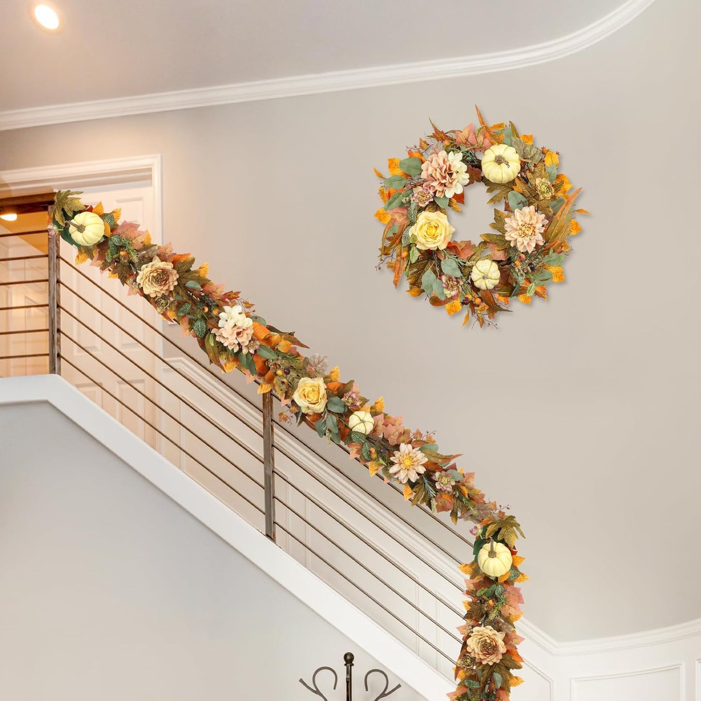 Fall Garland, 6 FT Pumpkin Garlands, Fall Leaves Garland for Table Centerpiece Door Window Fireplace Home Indoor Outdoor Fall Decorations