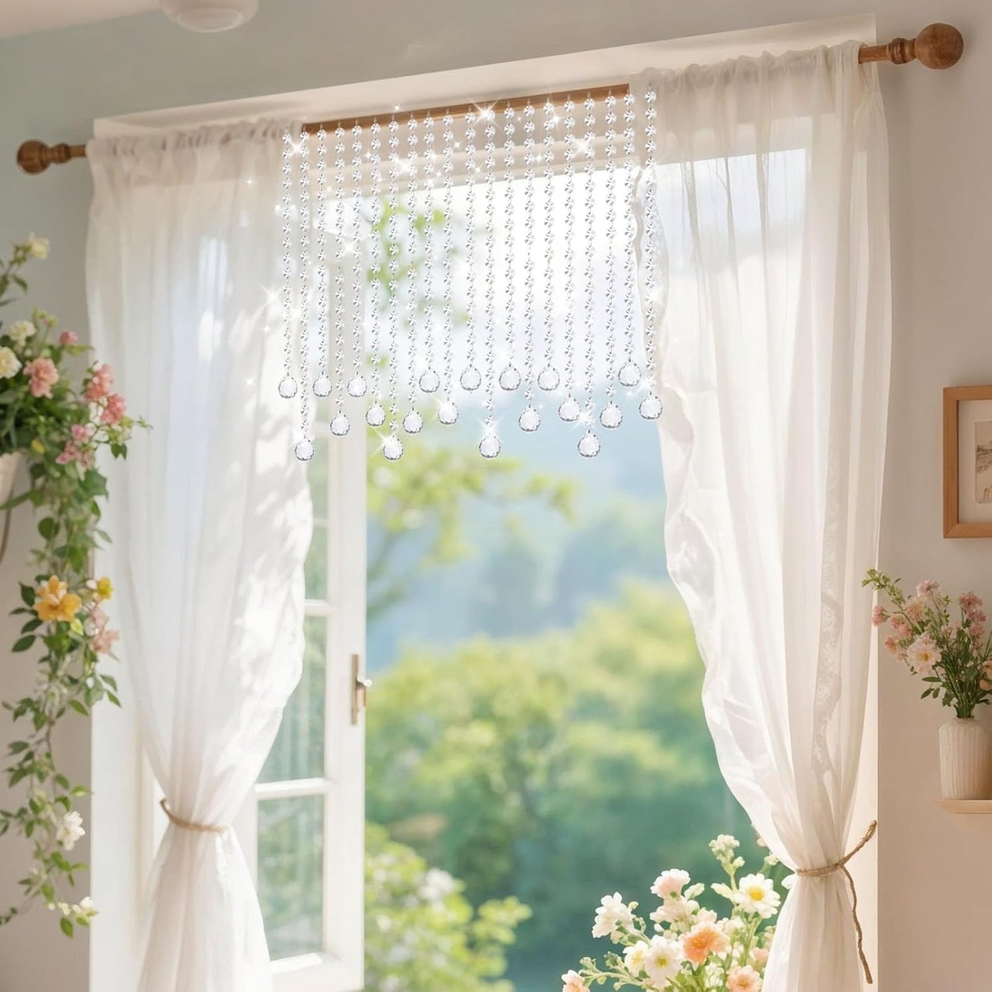 10 PCS Crystal Garland Strands, 33ft Hanging Crystal Strings for Window Curtains Doorway Decorations, Acrylic Clear Ball Crystal Ornaments for Christmas Tree, Wedding Party Home Chandelier Decor