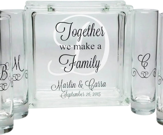 Glass Personalized Blended Family Sand Ceremony Set - Printed w Ink - Unity Sand Set for Weddings w LID, Sand - Together We Make a Family Sand Ceremony Kit for Wedding - Unity Candle Alternative