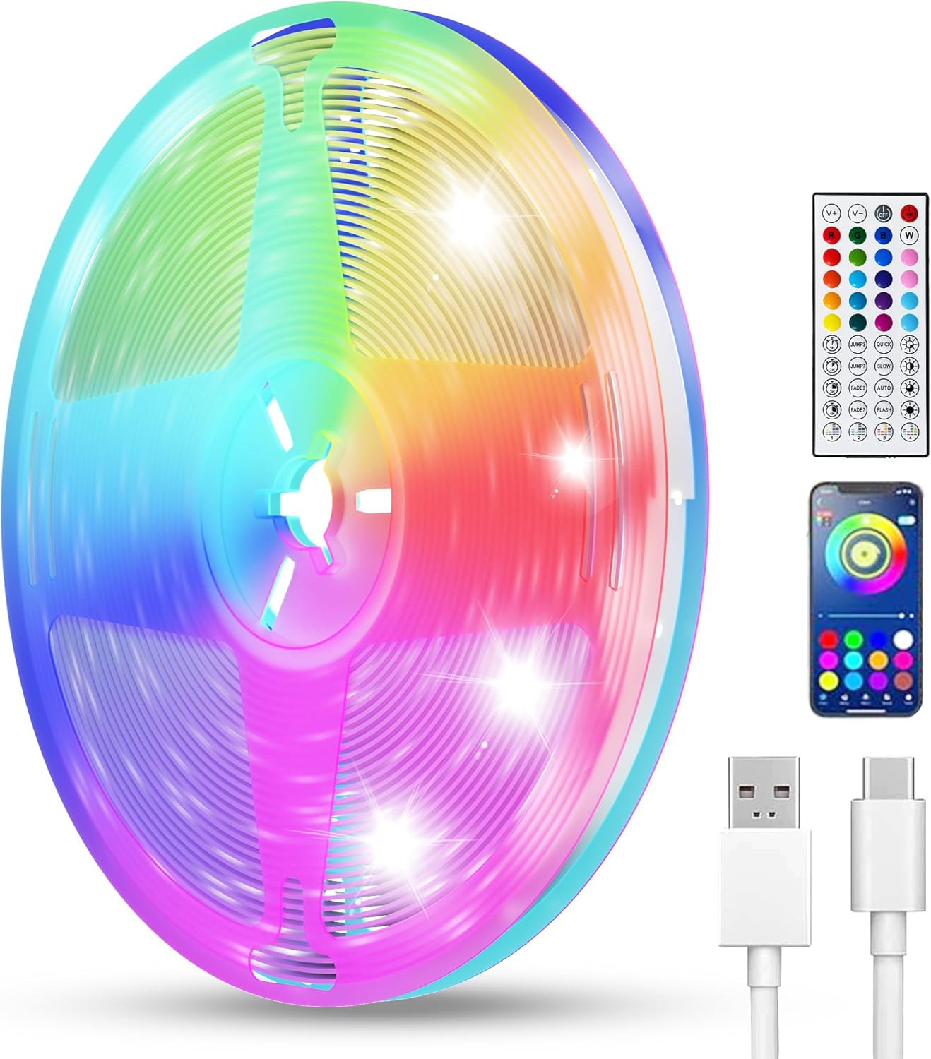 Smart LED Strip Lights 100FT for Bedroom App Control Lighting Bedroom Rome Decor with Remote, RGB Music Sync Color Changing LED Lights for Party,Game Room