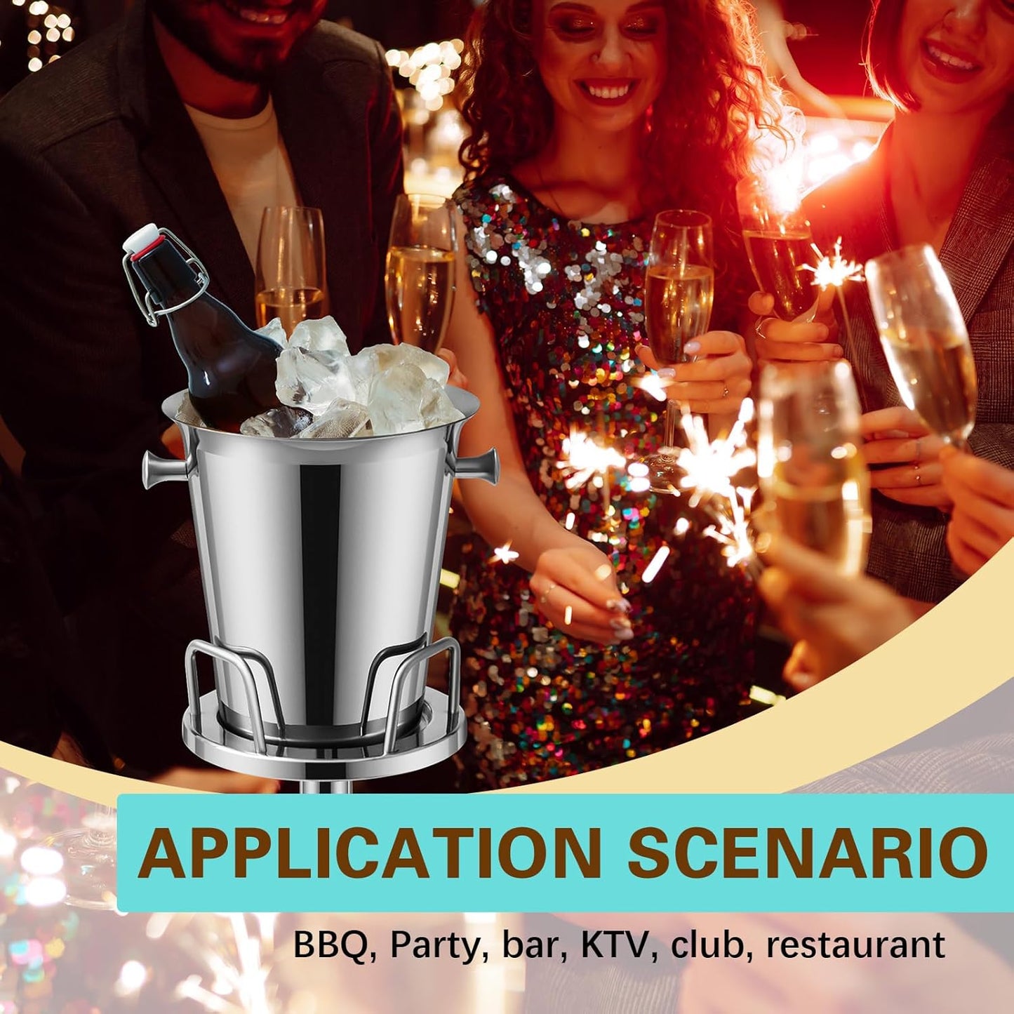 Lallisa 2 Pieces Wine Ice Bucket with Stand Stainless Steel Standing Champagne Ice Bucket Cube Container on Stand for Beer KTV Club Bar BBQ Wedding 35.8in 5L (Silver)