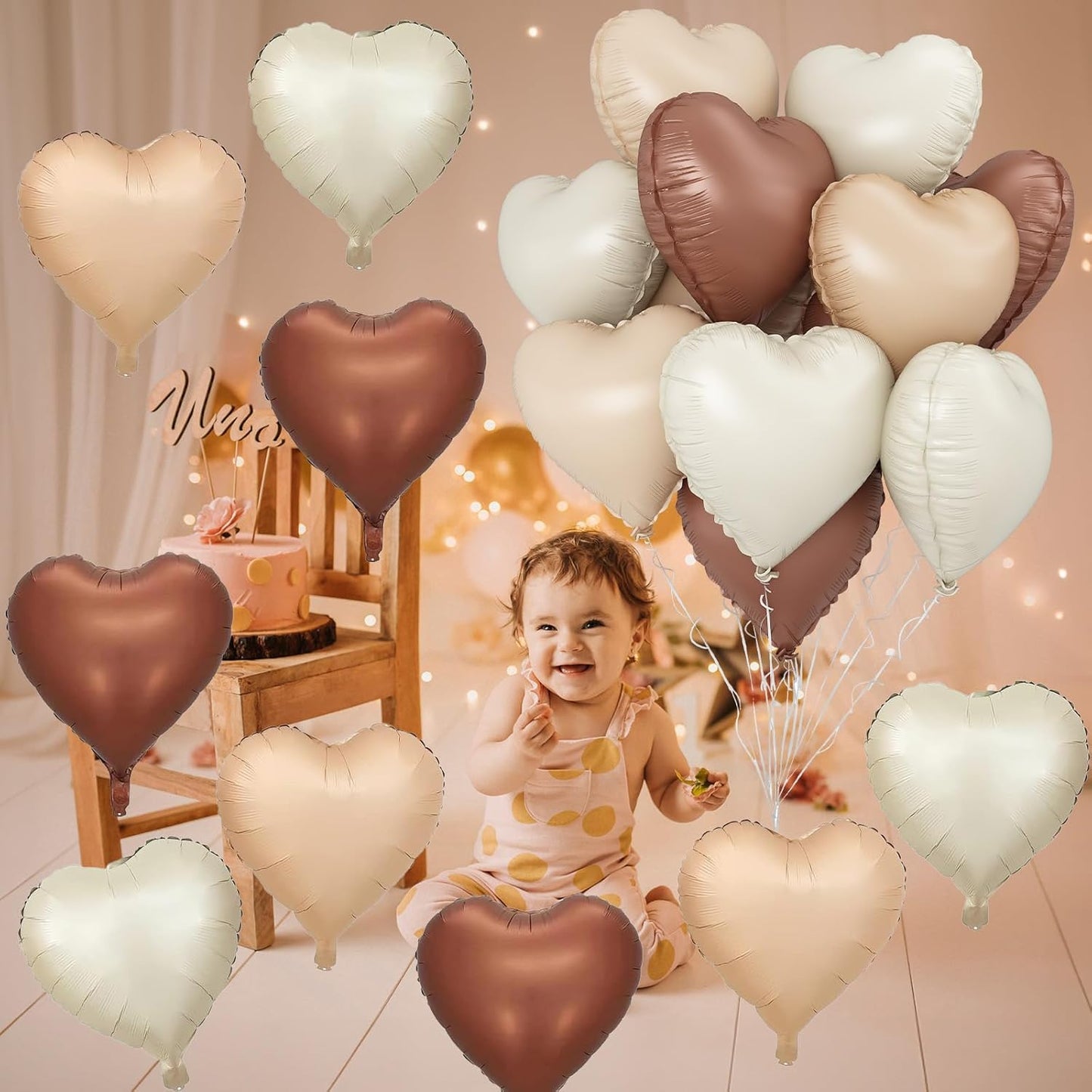 Cream Brown Heart Balloons, 12Pcs Brown Apricot Foil Balloons, Beige Coffee Foil Heart Shape Mylar Balloon 18 Inch Nude Neutral Helium Mylar Balloon for Boho Birthday Baby Shower Wedding Valentine