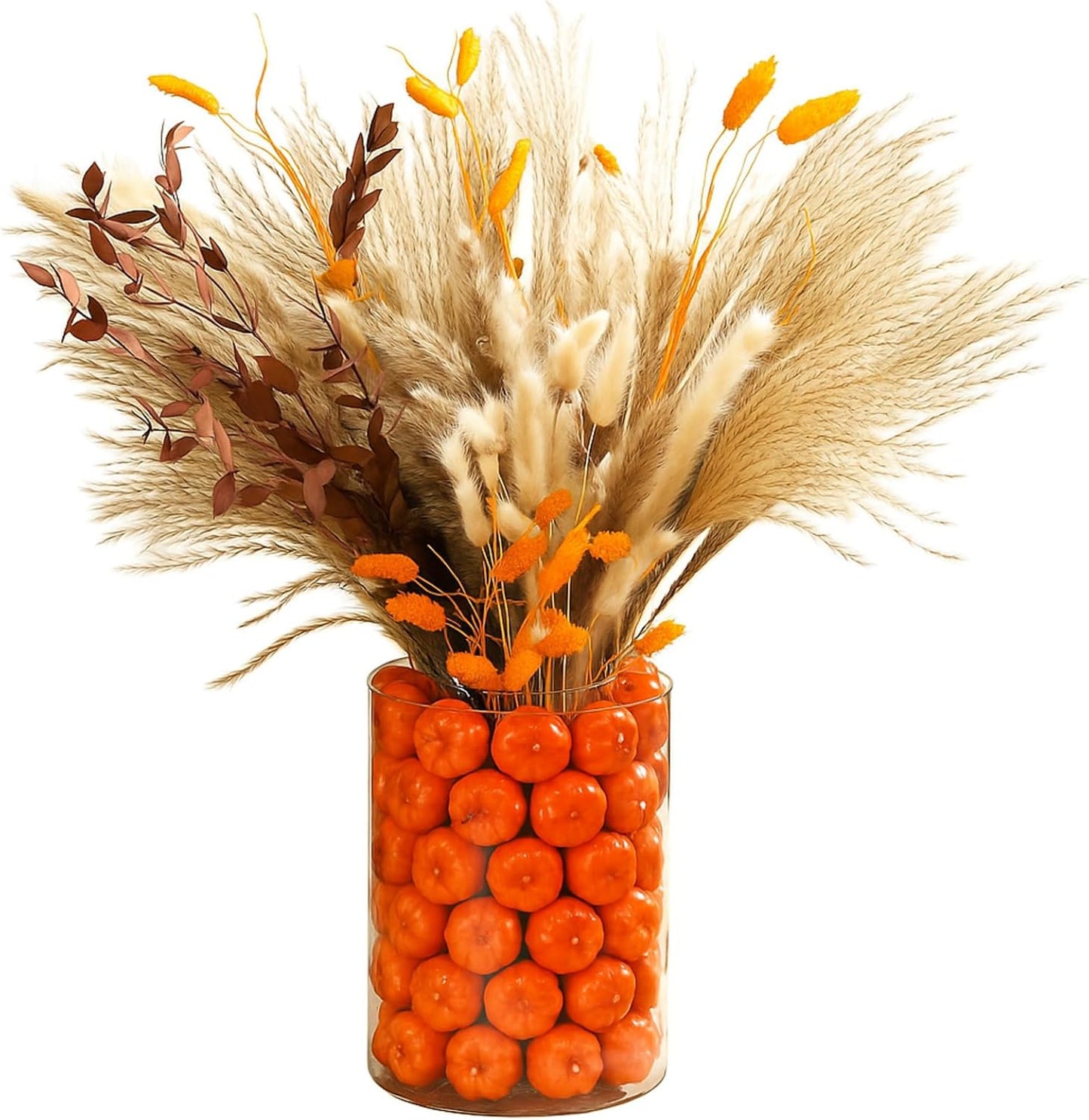 Fall Decor for Home Fall Vase with Boho Flowers Mini Pumpkin Vase Filler Set Rustic Thanksgiving Farmhouse Autumn Decorations Pampas Grass Dried Flower Pumpkin Centerpieces for Tables