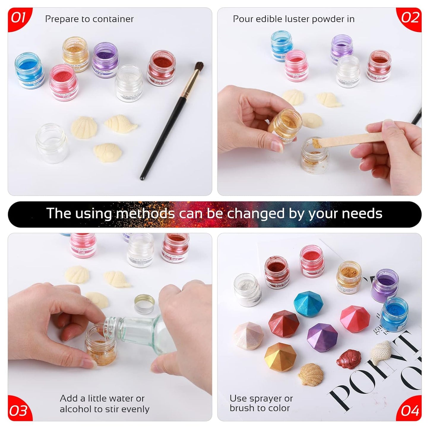 Jelife Red Edible Luster Dust - 5 Grams Food Grade Cake Dust Shimmer Powdered, Edible Metallic Powder Food Coloring for Cake Decorating, Chocolates, Fondant, Drinks, Painting & More, Vegan