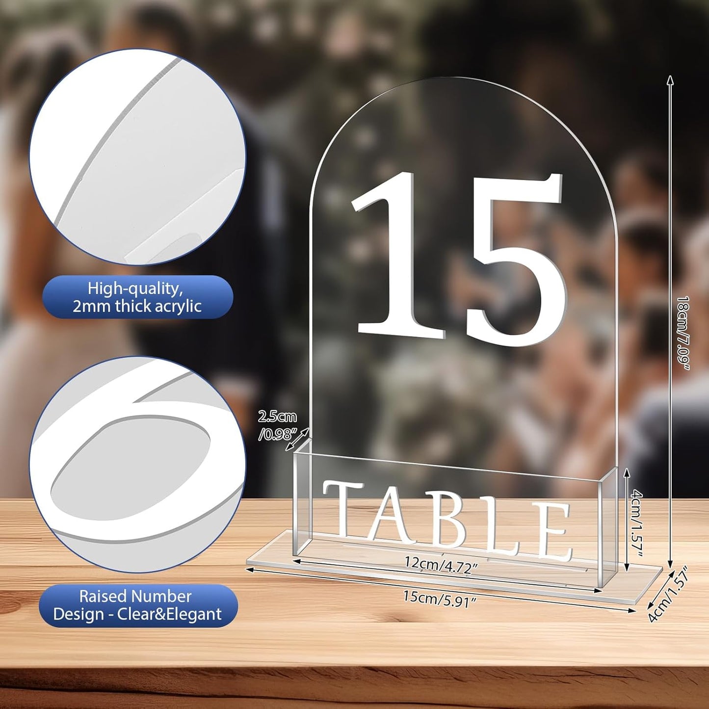 Table Number 1-15 for Wedding Reception Arch Acrylic Wedding Table Number with Flower Trough 5" x 7" Mirrored Rustic Centerpiece for Reception Bridal Shower Party Catering Banquet(Clear)