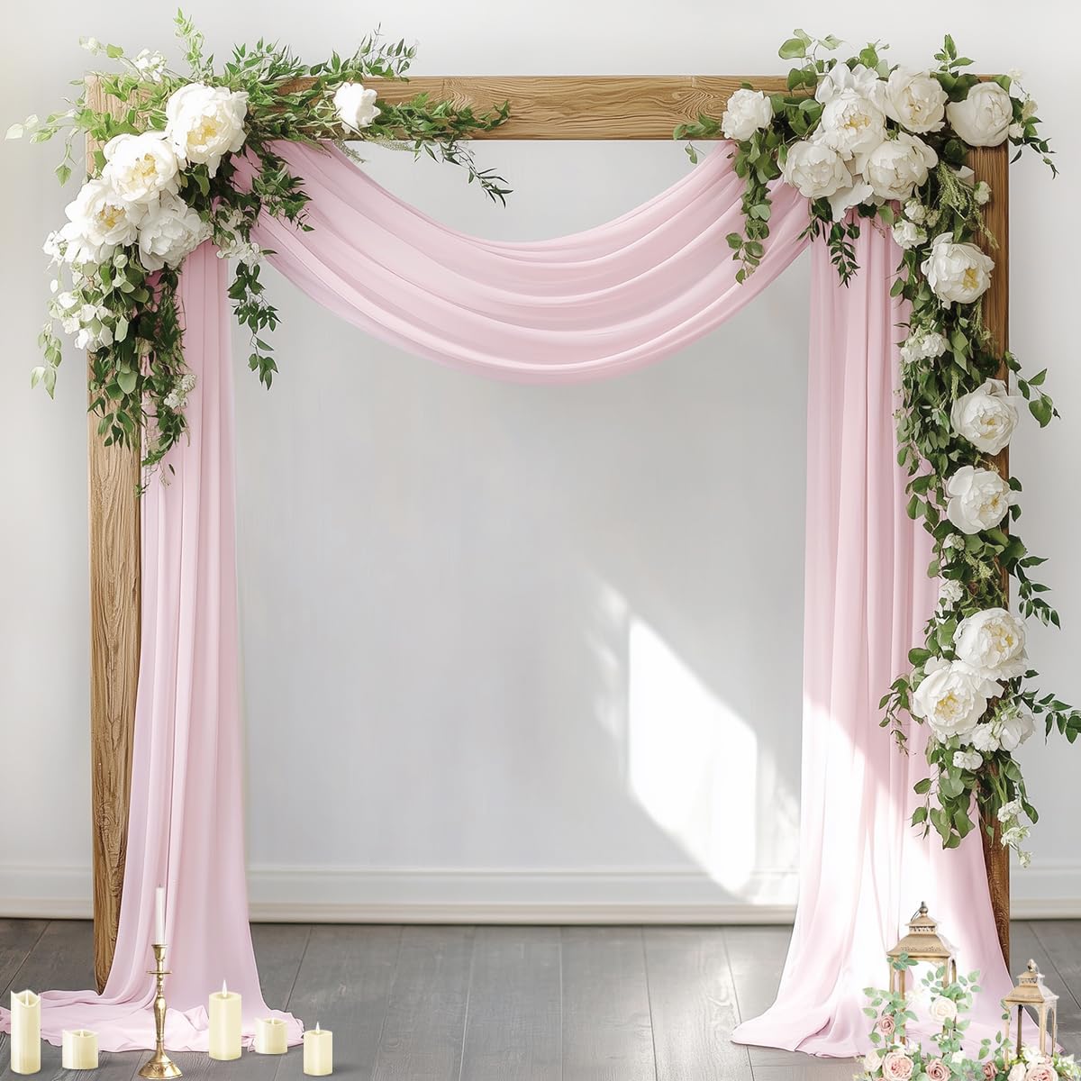 Socomi Wedding Arch Draping Fabric 3 Panels 29" x 19Ft Blush Pink Sheer Chiffon Curtain Drapes 6 Yards for Wedding Ceremony Birthday Party Decoration