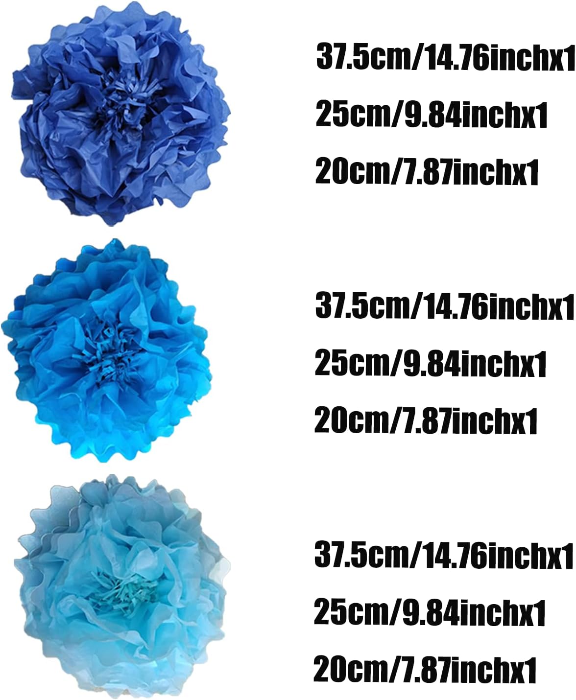 Blue Paper Flower Pom Poms Wall Decorations for Baby Showers, Weddings, Birthdays, Bridal, Tea Parties, Engagement, Home Decor