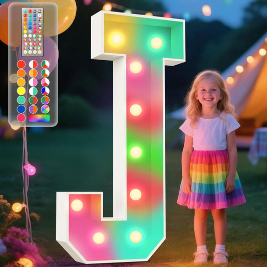Ledido 4FT Marquee Light Up Letters, 34 Colors Changing Marquee Letter 4 Feet Tall with Remote, Big Letters for Party Wedding Graduation Birthday Decorations, Large Light Up Letter J
