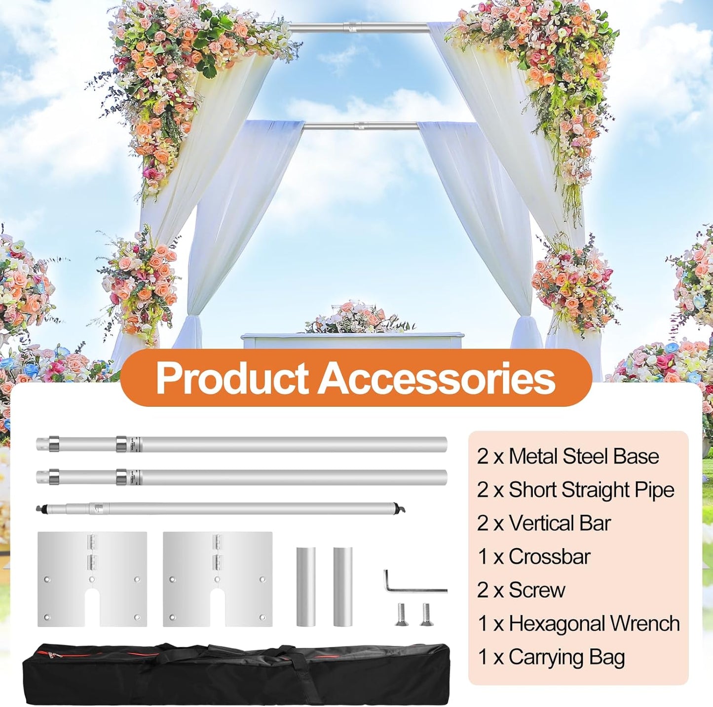 FUDESY Pipe and Drape Backdrop Stand Kit, 8.6x10ft Heavy Duty Backdrop Stand Adjustable Background Frame with Metal Base for Photography Wedding Parties Events Decoration