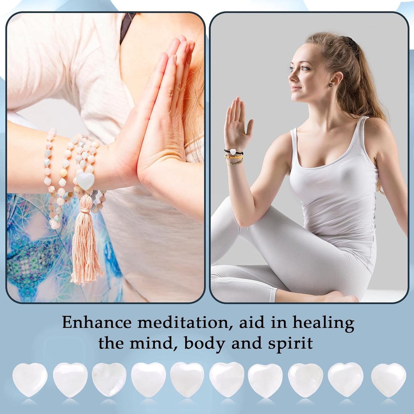 Gerrii 50 Pcs Heart Healing Stone Bulk Quartz Heart Inspirational Stones Gift for Women Love Pocket Polished Natural Energy Balancing Meditation 0.8 Inch(Clear)