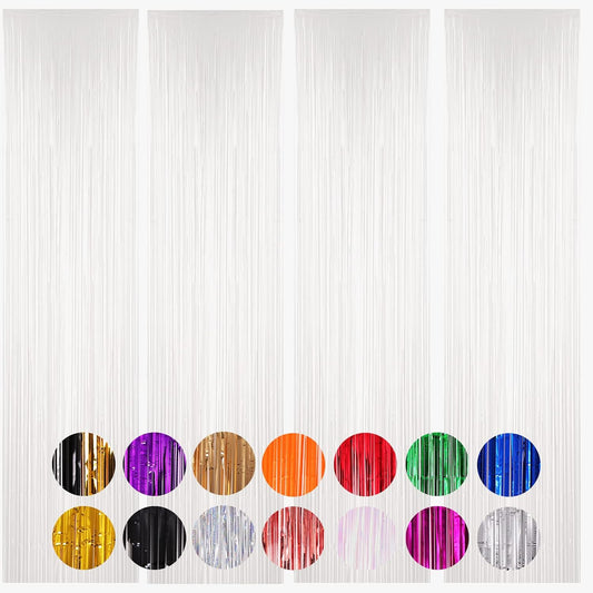 4 Pack White Foil Fringe Backdrop Curtains, Tinsel Streamers Birthday Party Decorations, Fringe Backdrop for Graduation, Baby Shower, Gender Reveal, Disco Party