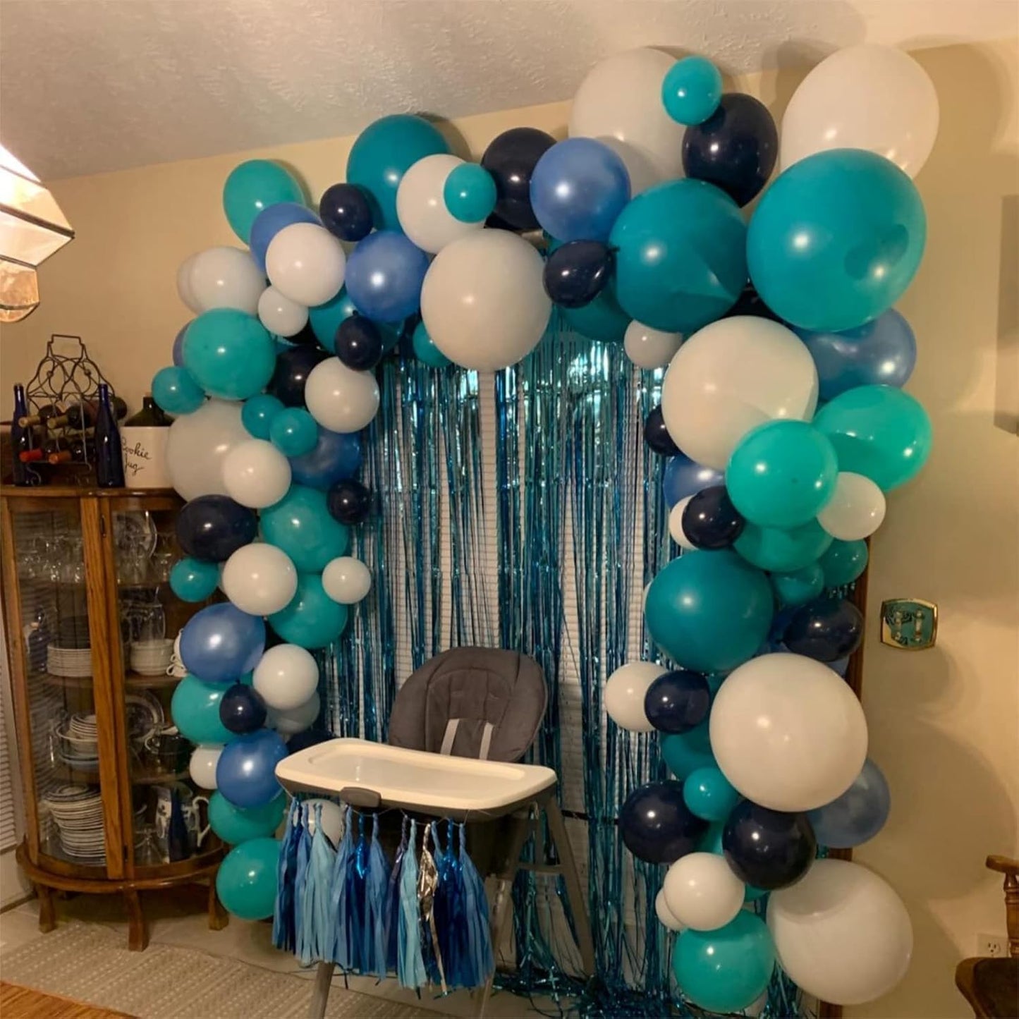 Blue White Balloons, 50 Pcs 12 Inch Teal Blue Navy Blue Light Blue Matte White Latex Balloons, Turquoise Blue White Aqua Balloon for Girls Boys Birthday Baby Bridal Shower Wedding Party Decorations