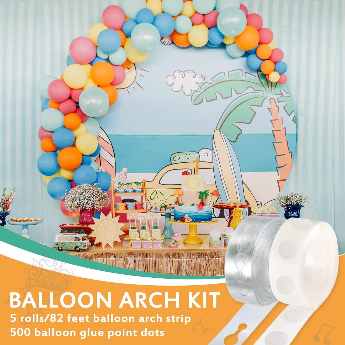 Balloon Arch Kit, 82ft Easy DIY Balloon Decorating Garland Strip and 500Pcs Glue Point Dots Tape for Balloon Arch, Decorations Making