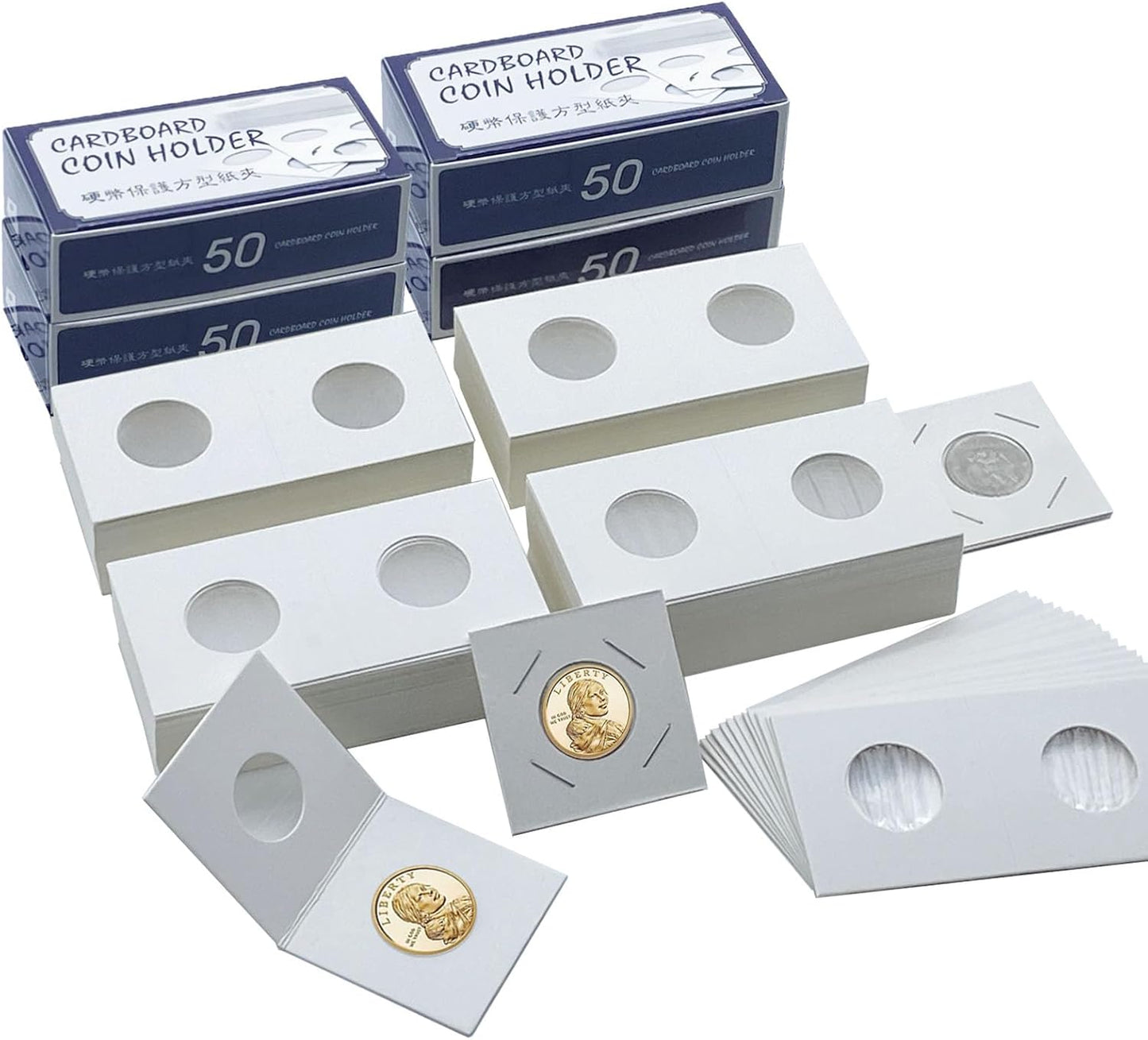 200 PCS Premium Cardboard Coin Flips 2 x 2 inch Coin Collection Supplies for Small Dollar, Mylar Coin Flips Coin Holders for Collectors (Small Dollar Coin Flips)