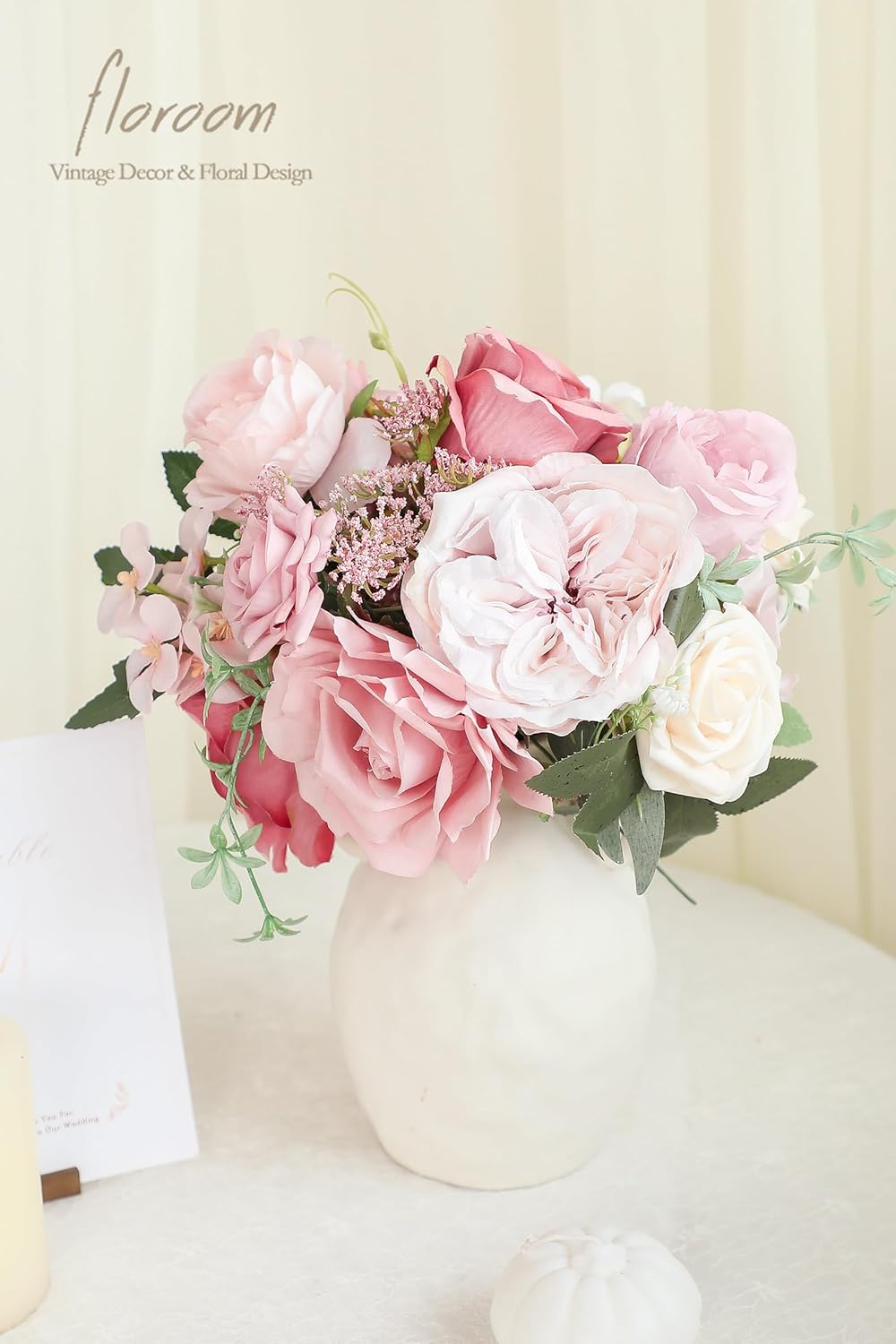 Floroom Dusty Rose Cream Artificial Flowers Fake Roses Peonies and Greenery Combo Box Set for DIY Wedding Bouquets Bridal Shower Centerpieces Floral Arrangements Party Tables Home Decorations