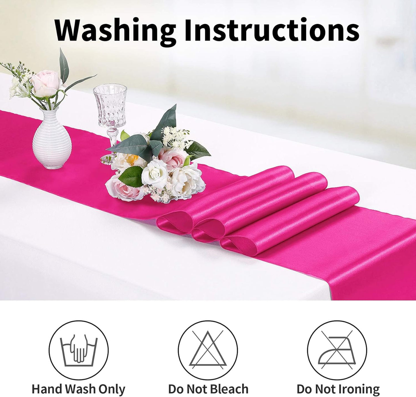 10-Pack Satin Table Runner Fuchsia 12 x 108 inches Long, Table Runners for Wedding, Birthday Parties, Banquets Decorations（10 Pack, 12x108 Inch, Fuchsia）