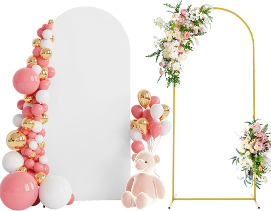 Wokceer 6 FT Wedding Arch Backdrop Stand and White Arch Cover Metal Arch Stand with Arch Stand Cover for Birthday Party Wedding Ceremony Bridal Baby Shower Event Decor, DoorCover 0.8M-White-K