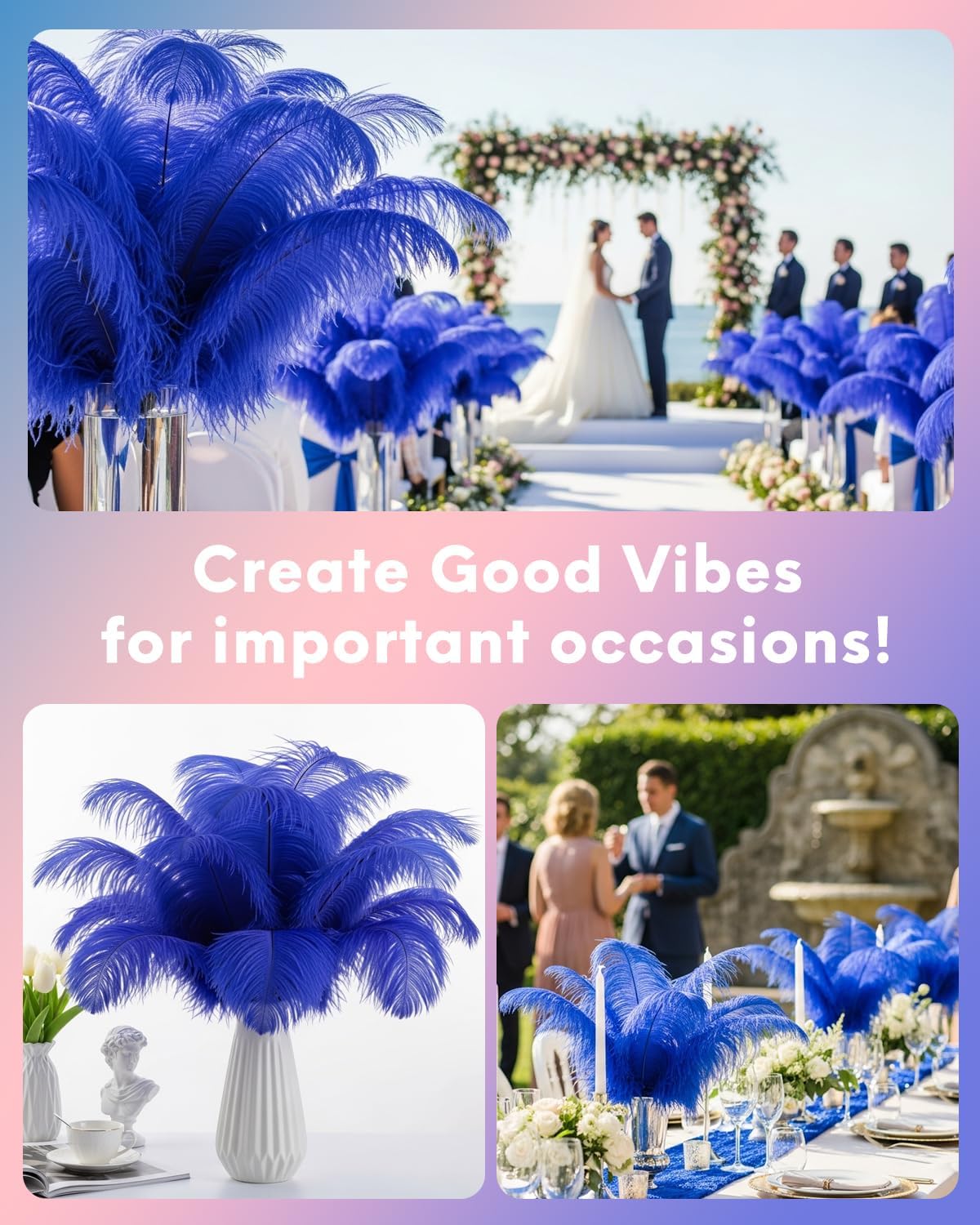 NEWONG 30pcs Royal Blue Ostrich Feathers Natural Bulk 8-10in（20-25cm） Vase Craft Wedding Home Party Centerpieces Christmas Day Decoration