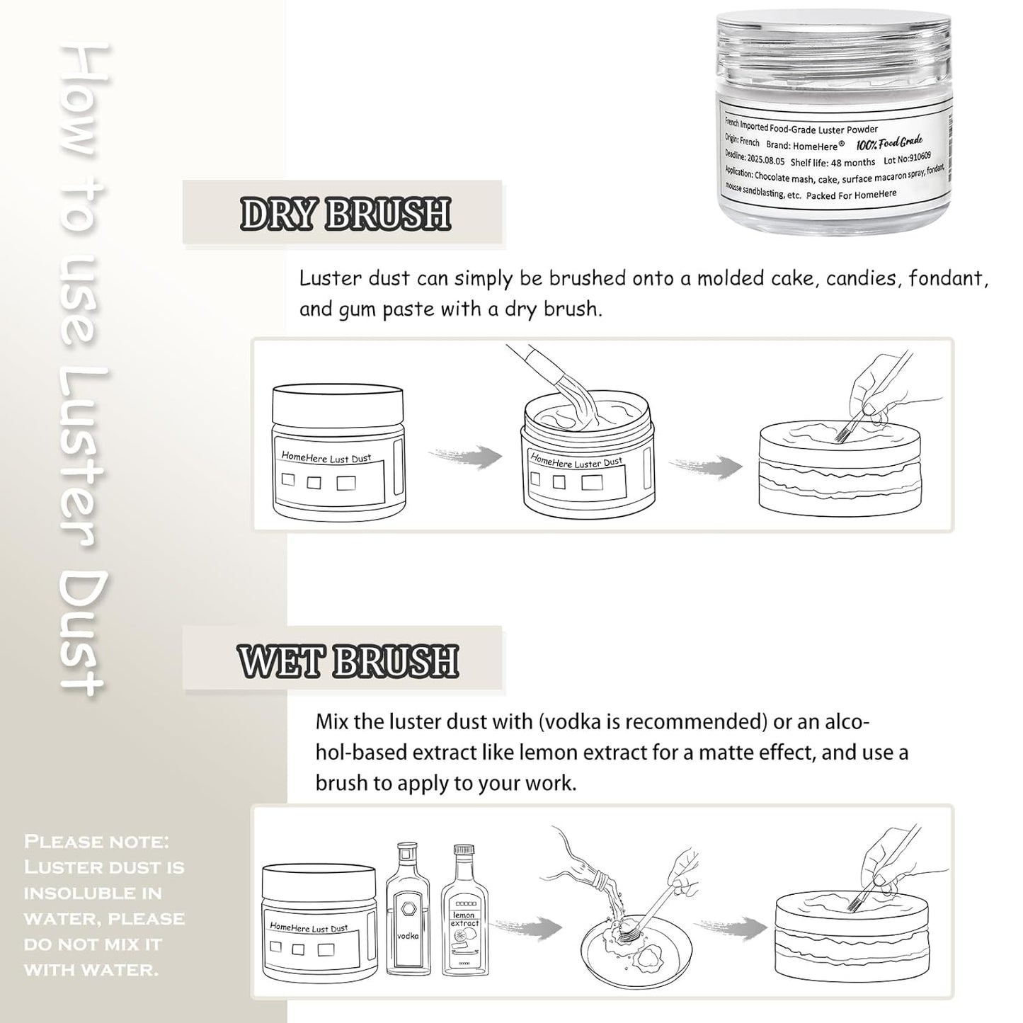 HomeHere Edible Luster Dust Food-Grade Glimmer Powder Glitter for Cake Decorating 7g, Edible Sprinkle Glitter for Cocktails Drinks Baking Candy Dessert Chocolate Vegan Tasteless