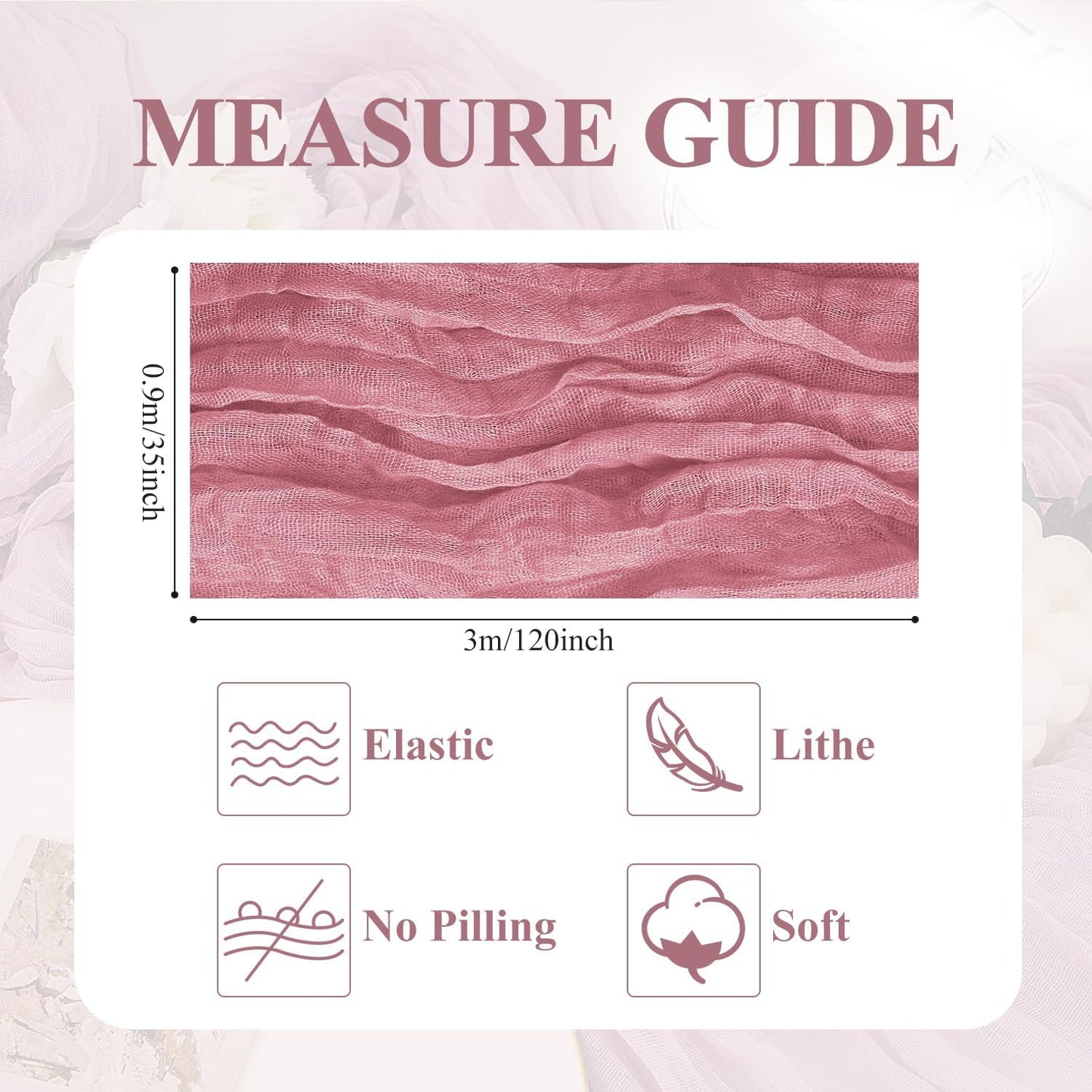 Asee'm 4pcs Cheesecloth Table Runner 120 Inches Dusty Rose Boho Gauze Cheese Cloth Runner 10FT Rustic Sheer Table Runners for Summer Wedding Baby Shower Holiday Party Decoration