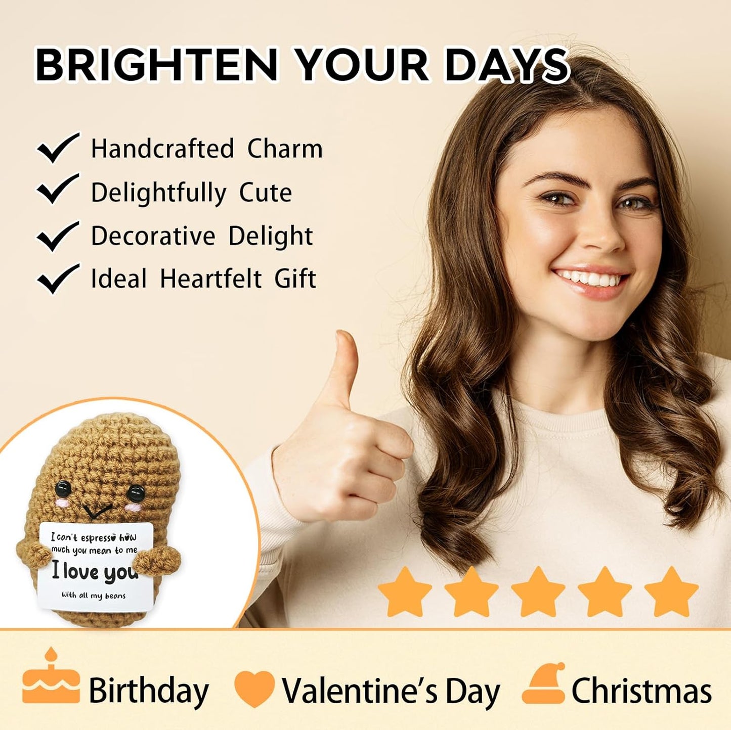 Handmade Crochet Beans-Charming Gift for Coffee Lovers!Barista Birthday Present,Cozy Emotional Support Gift,Custom Crochet Doll for Men & Women Who Adore Coffee