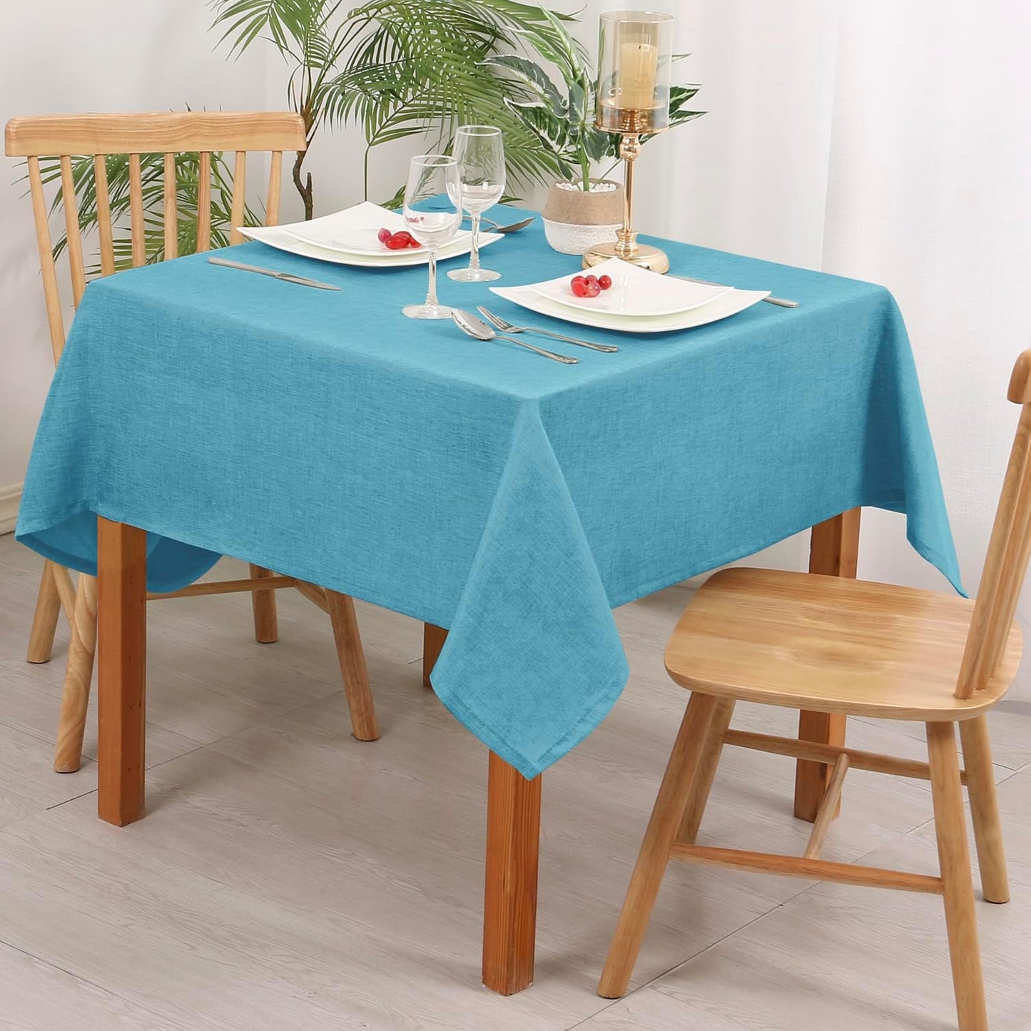 Hiasan 2 Pack Faux Linen Square Tablecloth - Wrinkle and Stain Resistant Washable Table Cloth for Kitchen Dining Room Holiday Table Cover for Party Dinner, Teal, 54 x 54 Inch