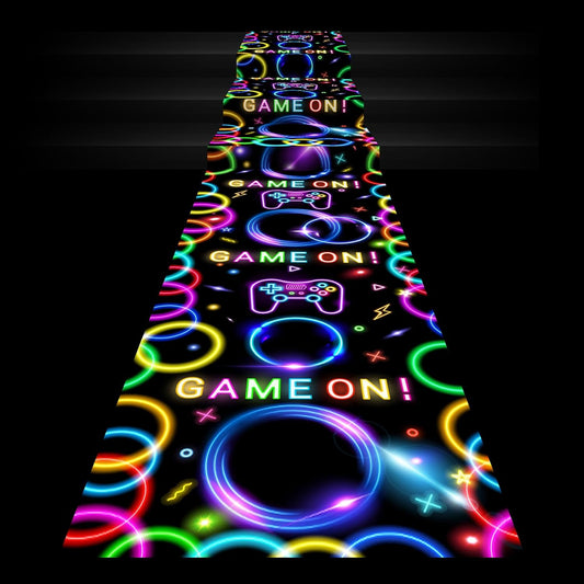 Haull 118 x 39 Inch Neon Light up Dance Floor Glow in The Dark Runner UV Reactive Blacklight Floor Aisle Runner Decor Wall Props for 80s 90s Neon Birthday Party Decorations(Game on)