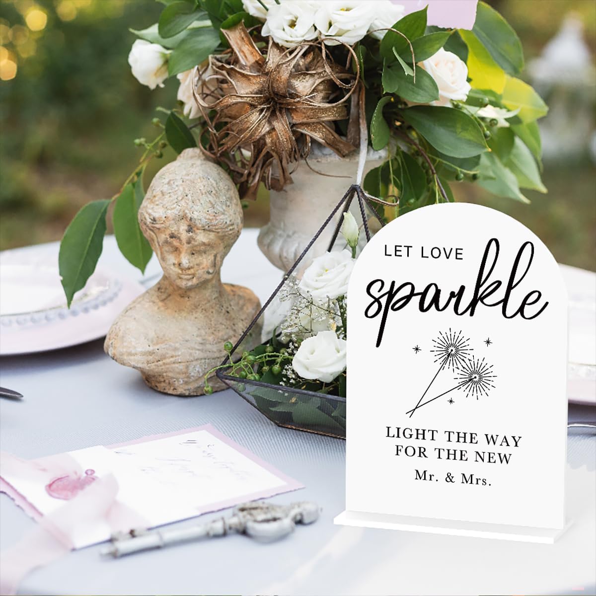 Acrylic Wedding Sign Wedding Signs for Ceremony Let Love Sparkle Sign for Wedding, Modern Calligraphy Arch Acrylic Table Top Sign for Wedding Reception and Event Party Table(white）