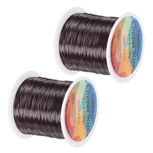 2-Rolls 0.4mm Jewelry Wire, 26 Gauge 328FT Craft Wire Copper Beading Wire for Jewelry Making/Planting/Weaving/DIY Crafting, Soft Metal Wires [100M, Metallic Black]