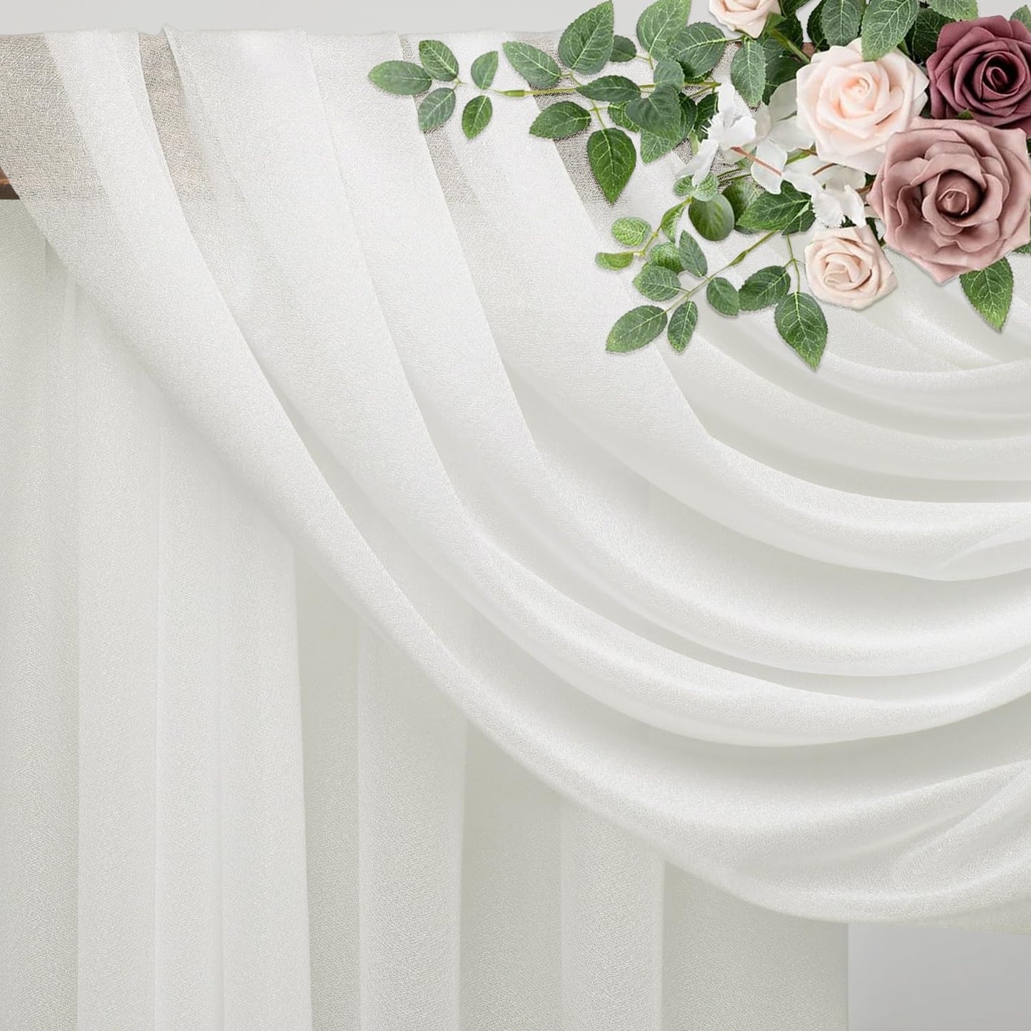 Wedding Arch Draping Fabric 3 Panels 28.7" x 20FT Ivory Sheer Chiffon Backdrop Drapes for Wedding Ceremony Birthday Party Bridal Shower Outdoor Decoration