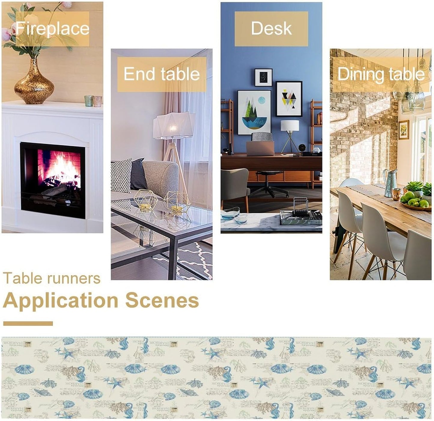 Starfish Table Runner,Vintage Nautical Seashell Tropical Beach Theme Coastal Ocean Sea Burlap for Hotel Indoors Outdoor Dining Room Kitchen Tablecloth, 13x36in