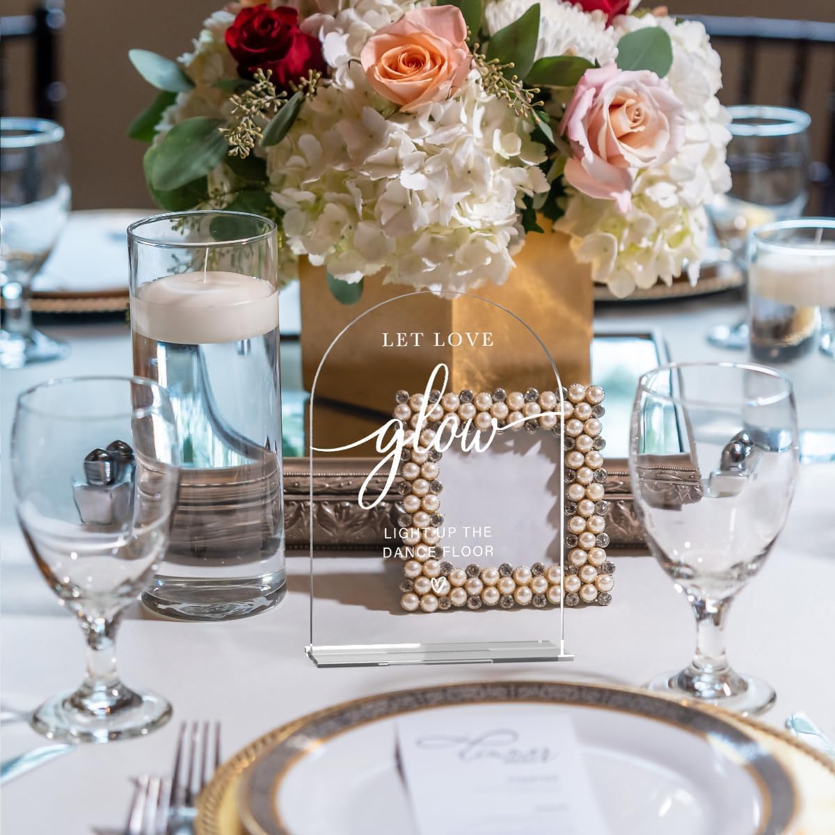 Acrylic Wedding Sign Let Love Glow Sign for Wedding Wedding Signs for Ceremony Modern Calligraphy Arch Acrylic Table Top Sign for Wedding Reception and Event Party Table