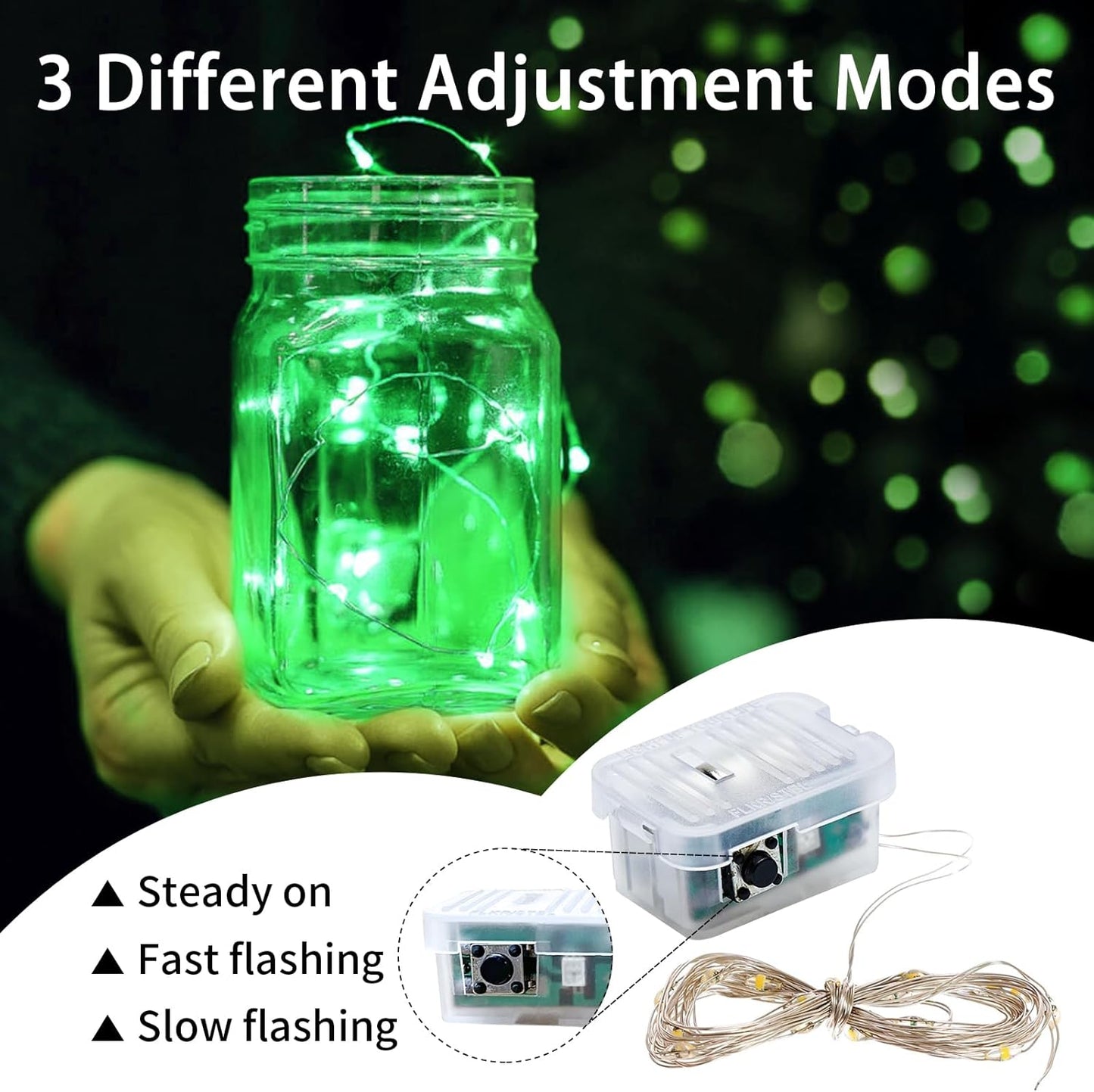 24 Pack Green Fairy Lights 7Ft 20 LED Twinkle String Lights 3 Modes Battery Operated Waterproof Firefly Starry for Mason Jar Party Wedding Christmas Valentines Day Table Centerpieces