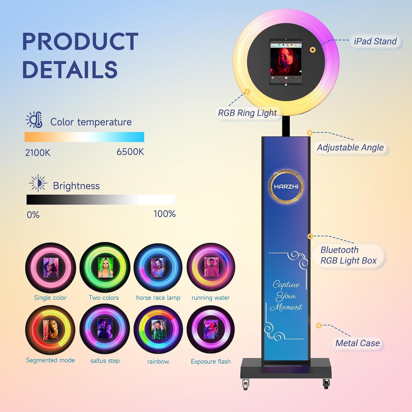 HARZHI Portable Photo Booth Compatible with Ipad, Large Lightbox Ipad Photo Booth for Christmas Wedding Party Provide ChackTok Software APP VIP, Free Custom Logo, Flight Case