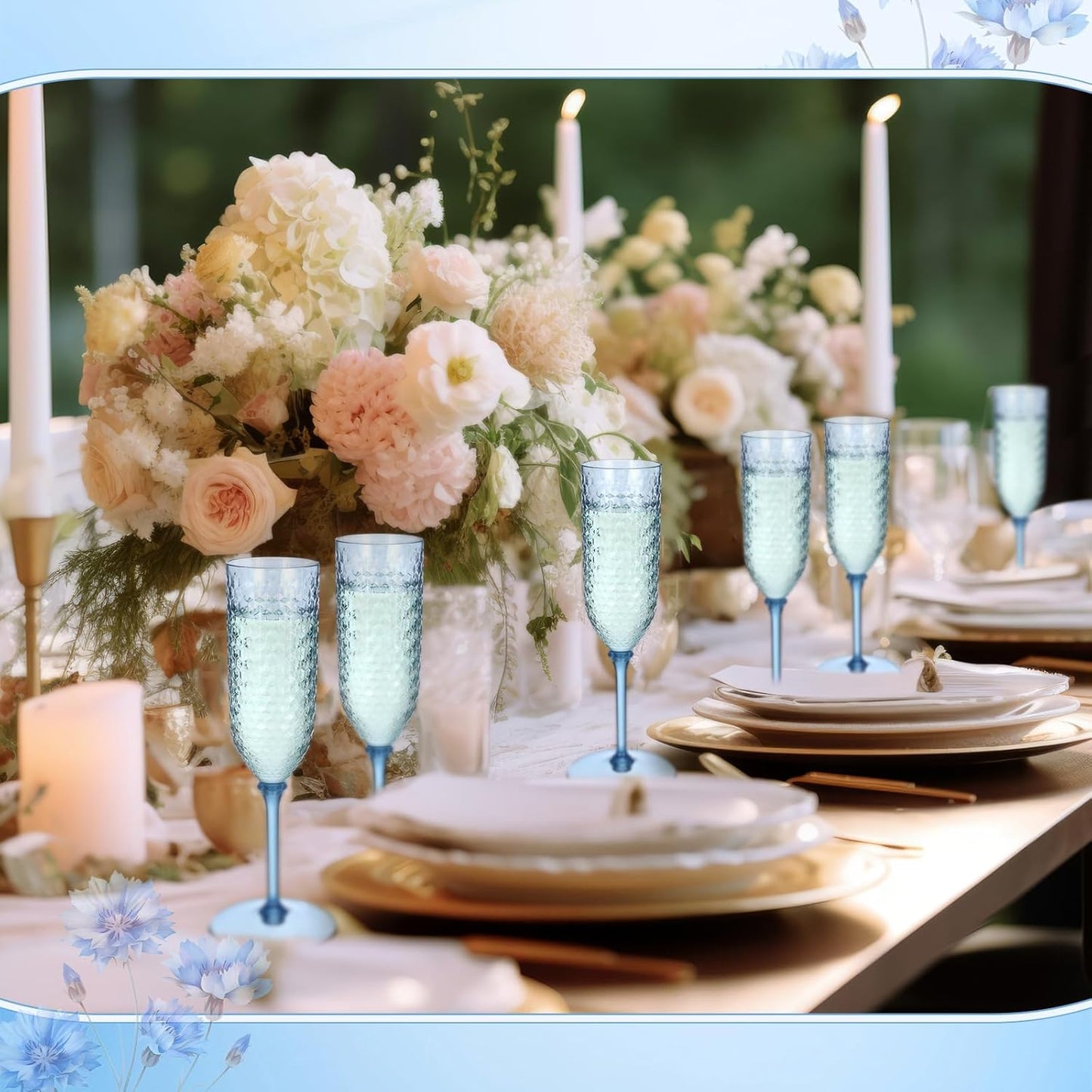 Remerry 48 Pack Detachable Plastic Champagne Flutes 5.5 oz Champagne Glasses Bulk Disposable Mimosa Glasses Reusable Wine Cups for Wedding Toasting Baby Shower Birthday Party New Years (Blue)