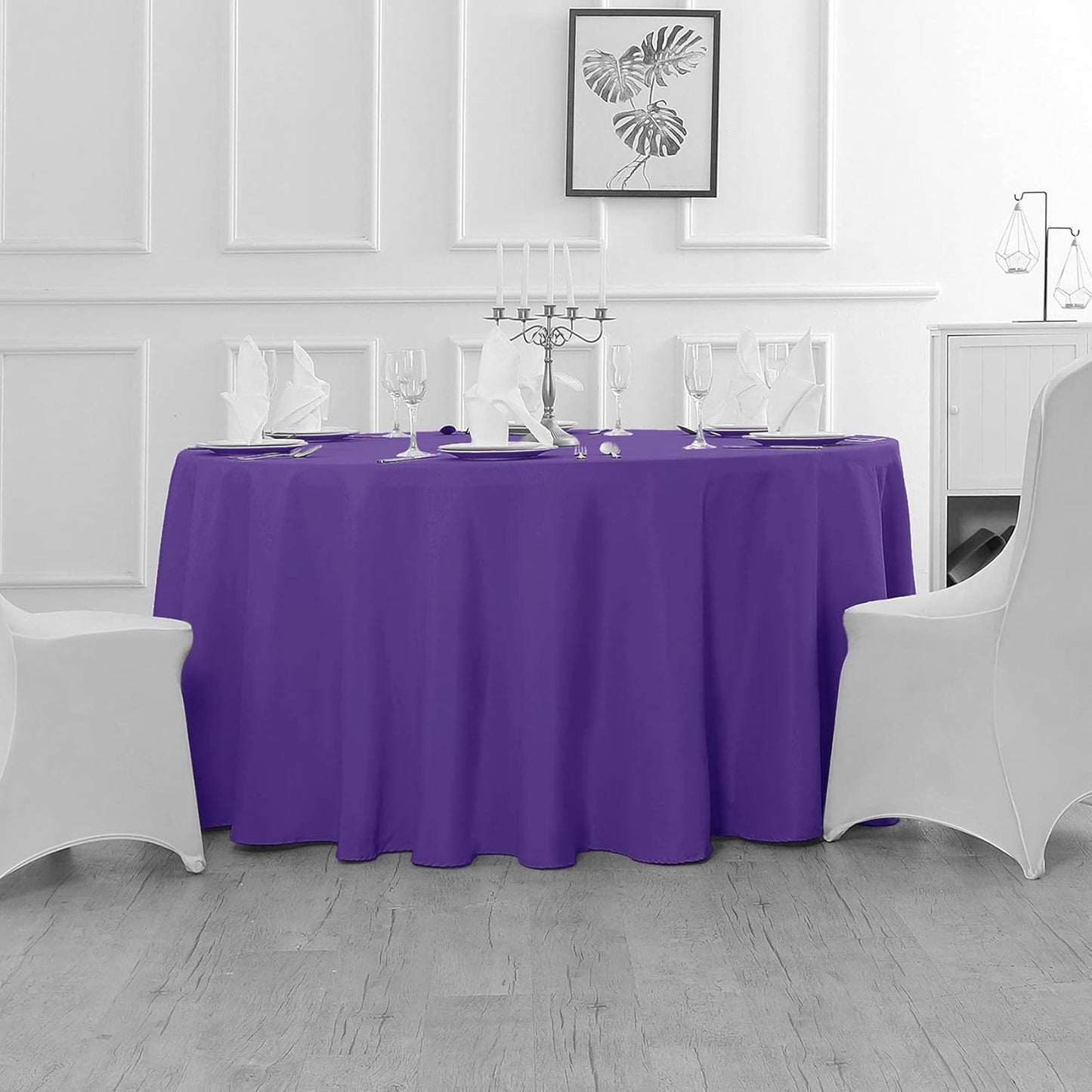 Fokitut 2 Pack Waterproof Round Tablecloth, 90 Inch, Stain Resistant and Wrinkle Polyester Table Cloth, Fabric Table Cover for Kitchen Dining, Wedding, Party, Holiday Dinner-Purple