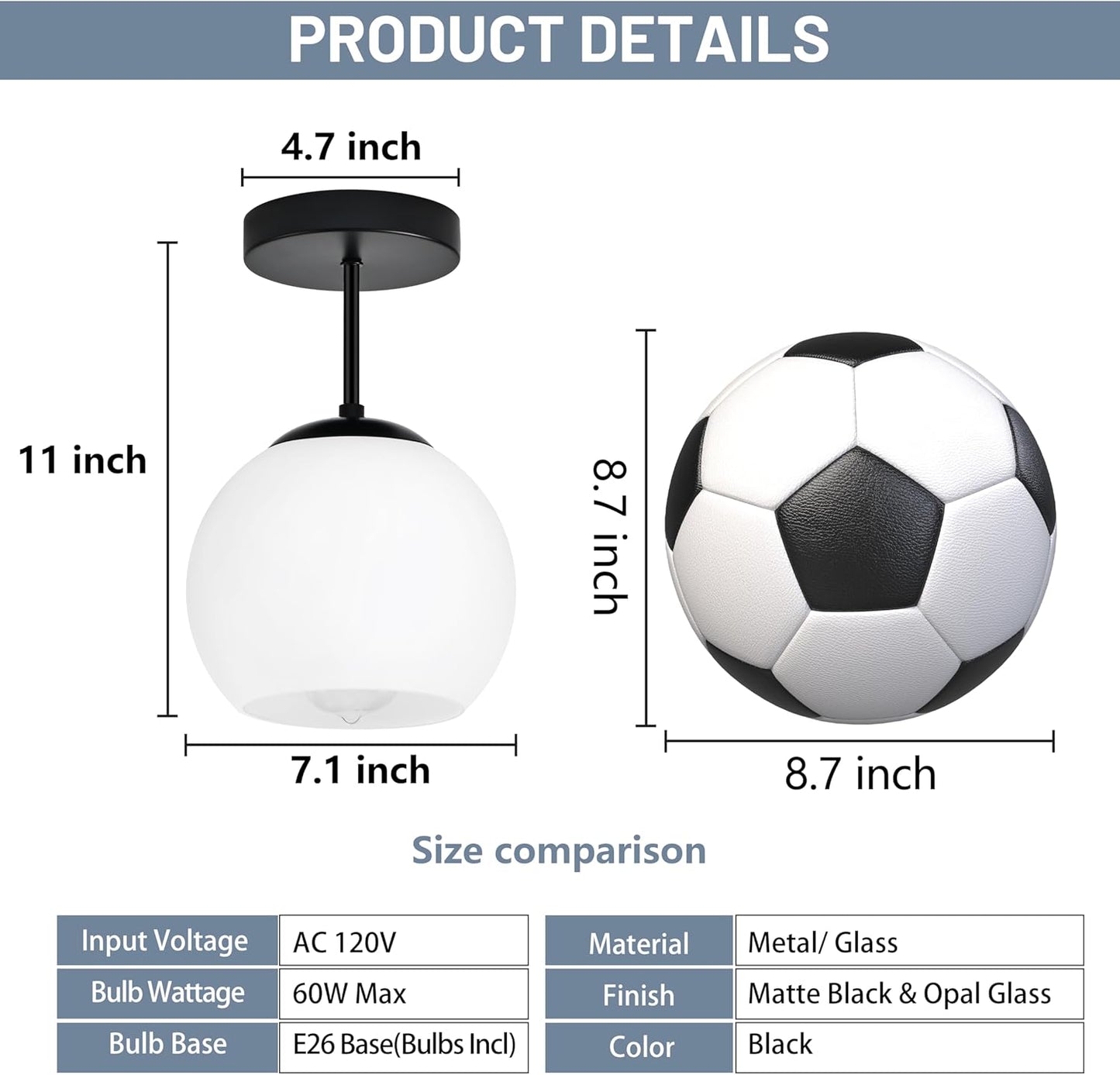 Black Semi Flush Mount Ceiling Light Fixture Milk Glass Light Fixture Mid Century Flush Mount Ceiling Light Black Flush Mount Ceiling Light Schoolhouse Light Fixture for Dining Room(Bulb Incl.)