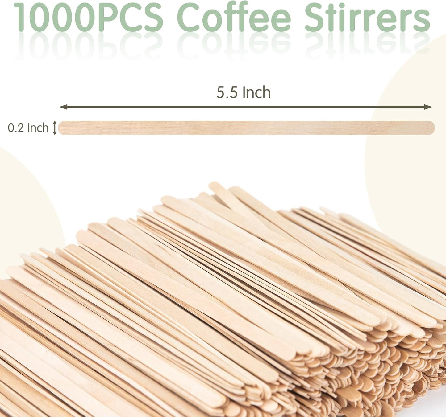 WISYOK 1000 PCS Coffee Stirrers, 5.5 Inch Premium Birch Wood Sticks, Smooth Round Ends, Splinter-Free Disposable Stir Sticks for Coffee, Cocktails, Office, Home, Coffee Bars