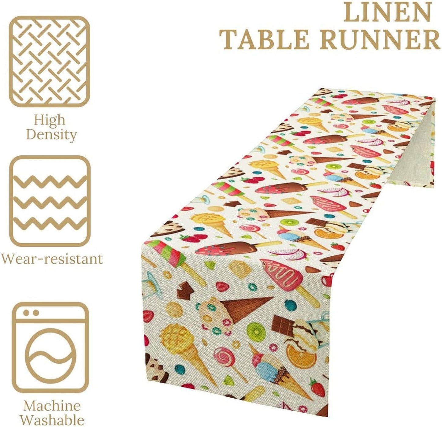 Ice Cream Table Runner, Fruit Ice Popsicles Cold Summer Desserts Seasonal Dinner Runner for Party Holiday Home Kitchen Dining Table Decor 13"x70"